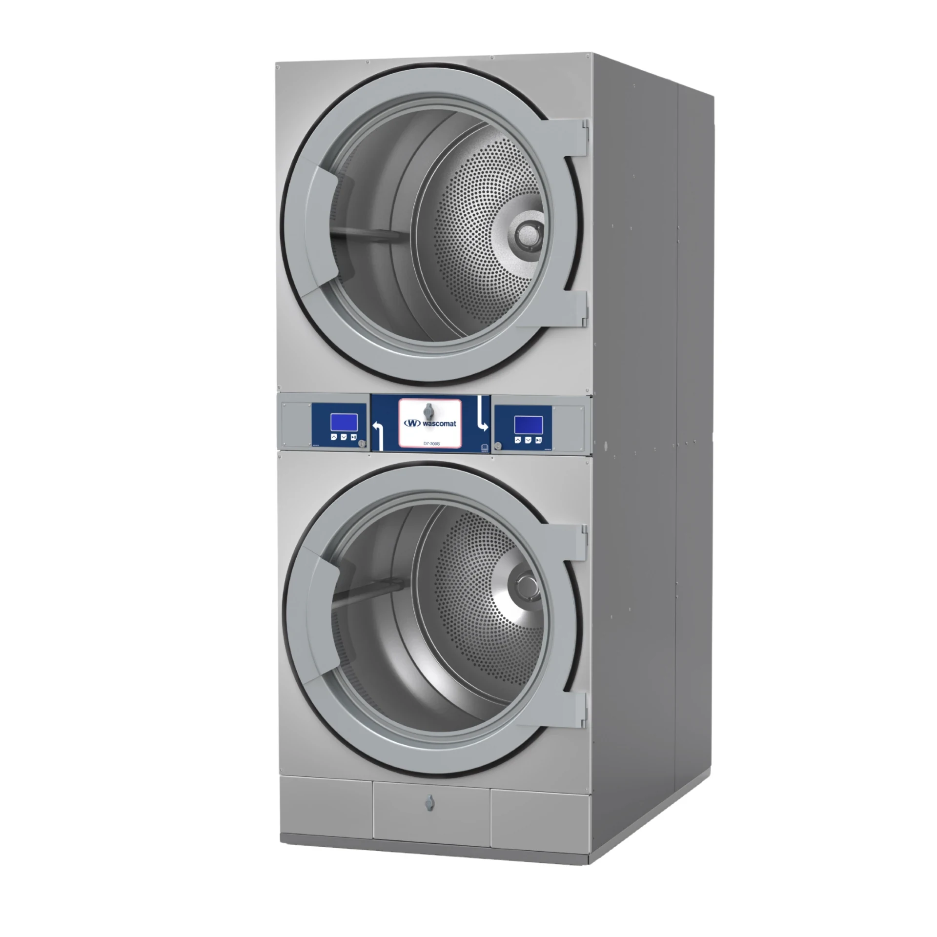 Stacked Wascomat D-Series commercial dryers in an Australian laundromat