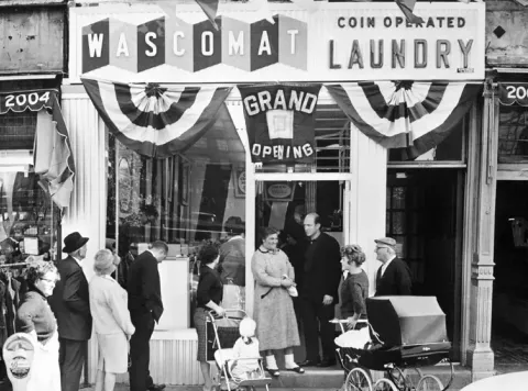 Grand opening of the first Wascomat coin-operated laundry, 1960