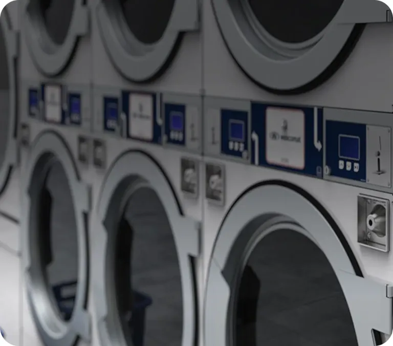 Close-up of stainless commercial washer drum